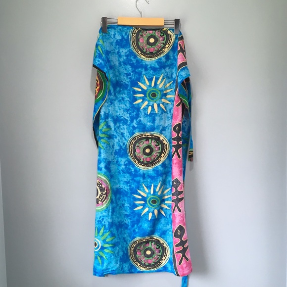 Beach Coverup Wrap Skirt Blue Tie-Dye Rayon NWOT - Picture 6 of 8